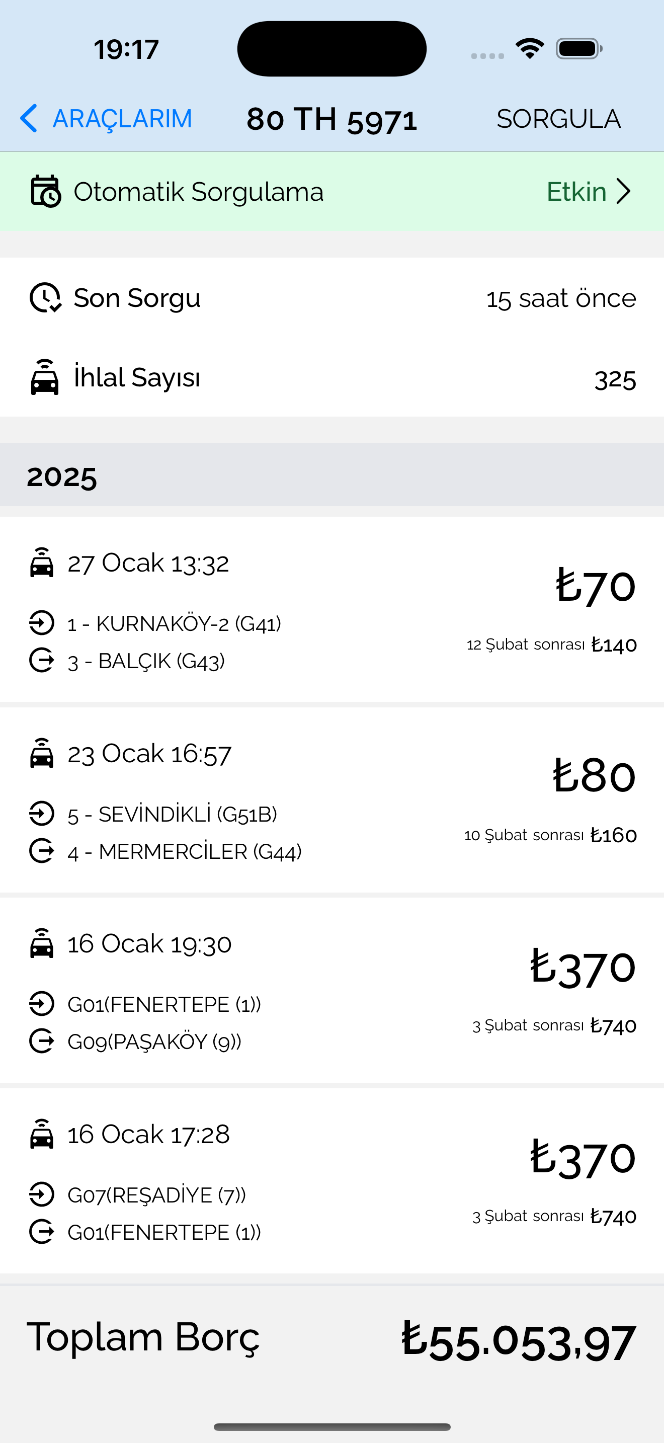 Güncel ihlalli geçiş listesi