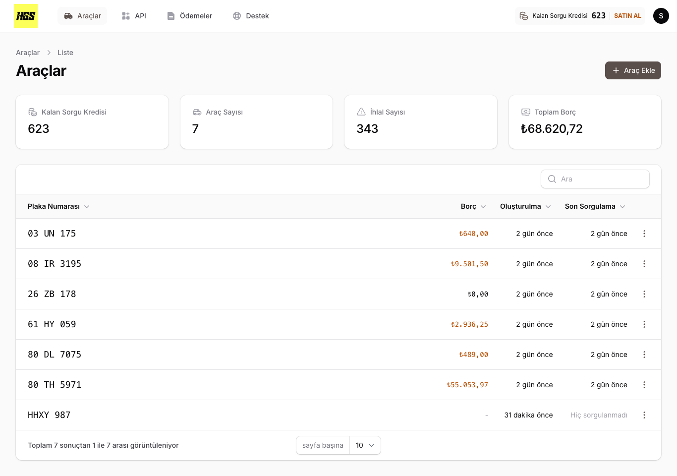 HGS Borç Sorgulama Paneli